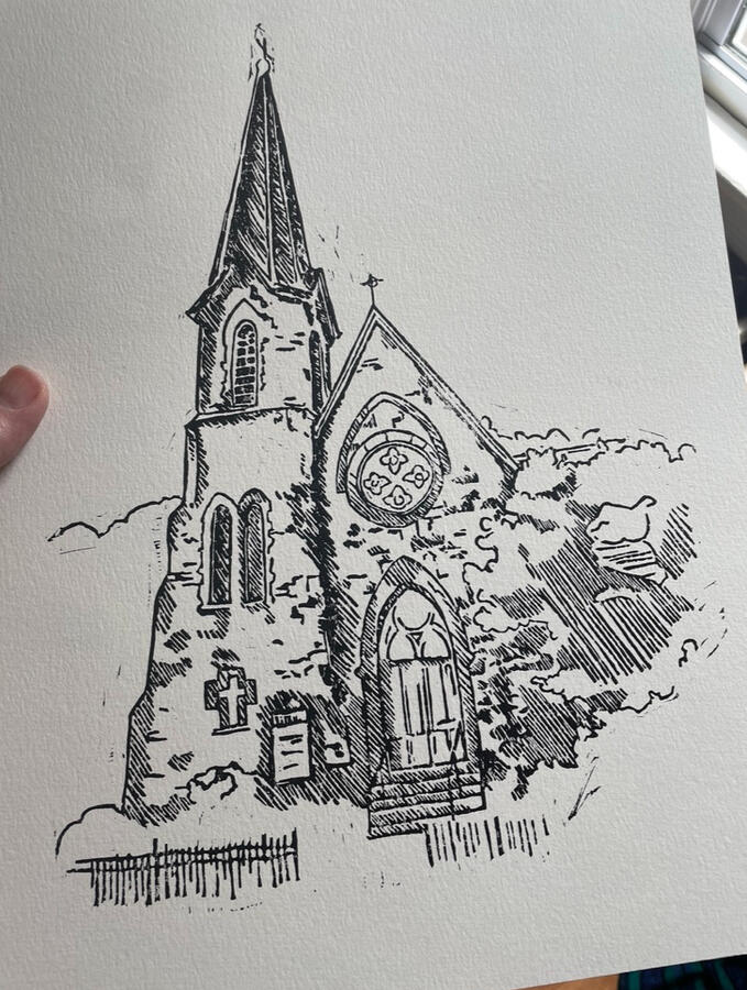 Linocut Church